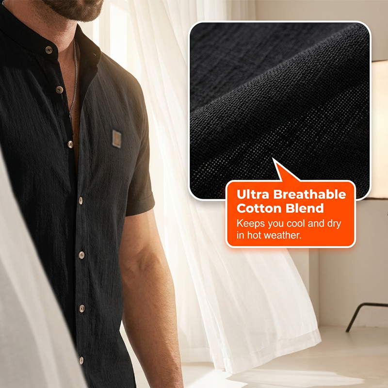 👔 Men's Summer Casual Button-Up Shirt – Stand Collar, Breathable & Relaxed Fit ✨