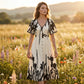 💥Soft Botanical Print V-Neck Midi Dress – Elegant, Lightweight & All-Match