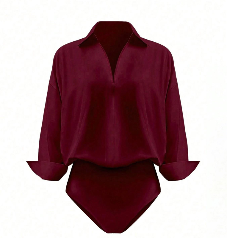 Women's Long Sleeve Button-Down Bodysuit Shirt