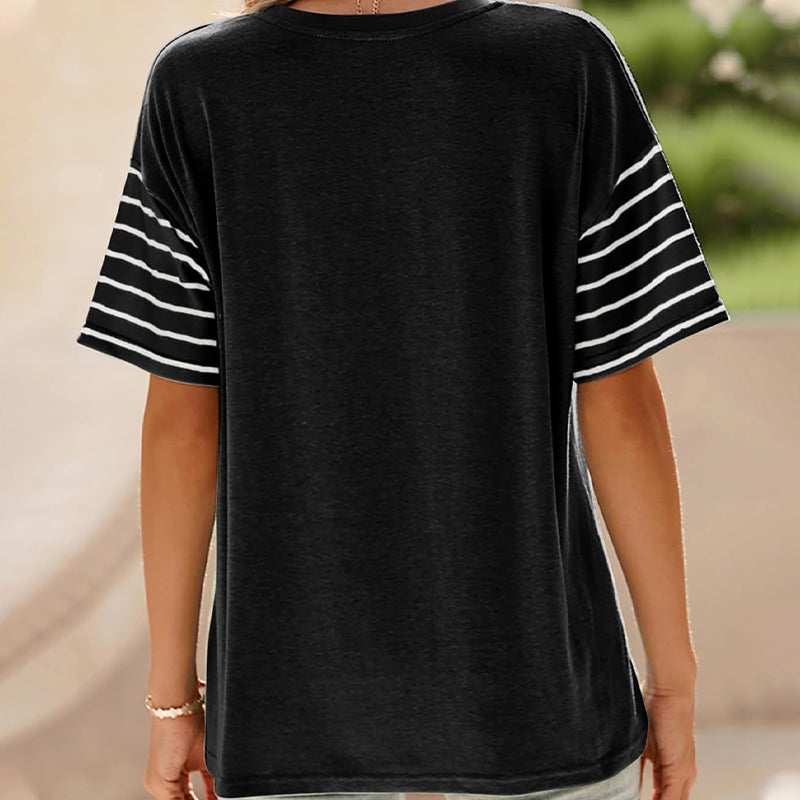 🔥Women's Casual Round Neck Striped Color Clash Short Sleeve Top