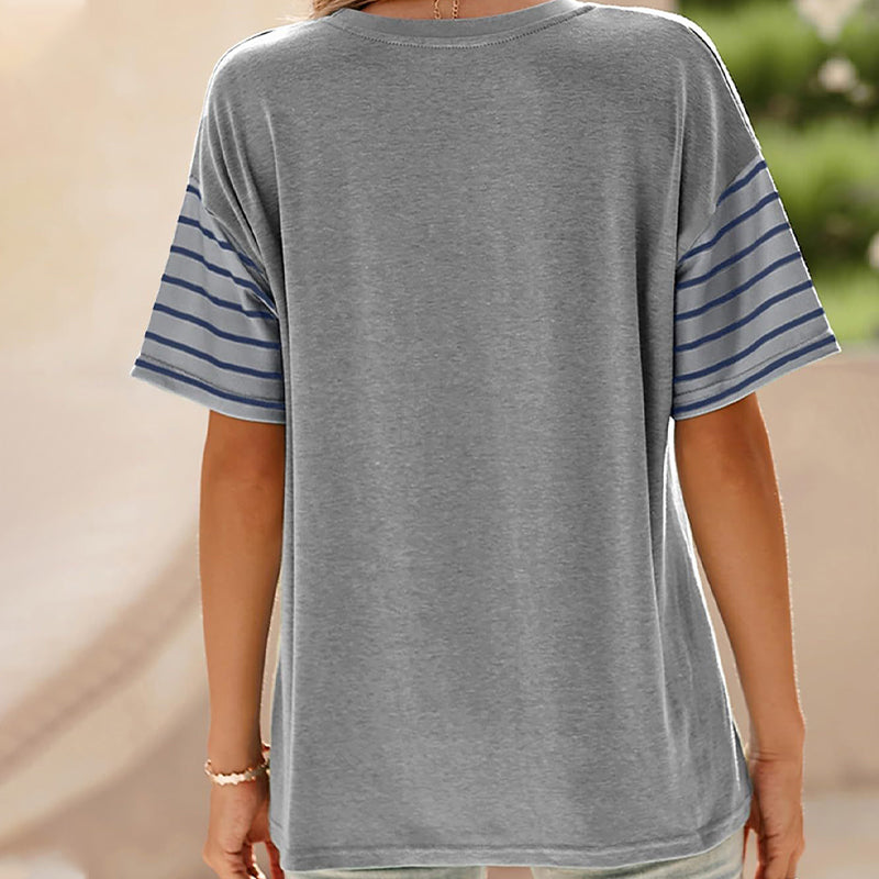 🔥Women's Casual Round Neck Striped Color Clash Short Sleeve Top