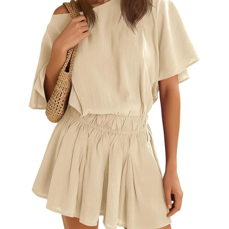 👗Women's Casual Flowy Mini Dress – Batwing Sleeves, Elastic Waist & Breezy Fit – Effortless Summer Style ☀️