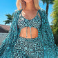 Women's Geometric Print 3-Piece Swimwear Set | High-Waisted Tummy Control Bikini & Sheer Cover-Up | Summer Beach Holiday Outfit