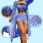Women's Geometric Print 3-Piece Swimwear Set | High-Waisted Tummy Control Bikini & Sheer Cover-Up | Summer Beach Holiday Outfit