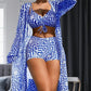 Women's Geometric Print 3-Piece Swimwear Set | High-Waisted Tummy Control Bikini & Sheer Cover-Up | Summer Beach Holiday Outfit