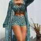 Women's Geometric Print 3-Piece Swimwear Set | High-Waisted Tummy Control Bikini & Sheer Cover-Up | Summer Beach Holiday Outfit