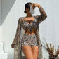 Women's Geometric Print 3-Piece Swimwear Set | High-Waisted Tummy Control Bikini & Sheer Cover-Up | Summer Beach Holiday Outfit