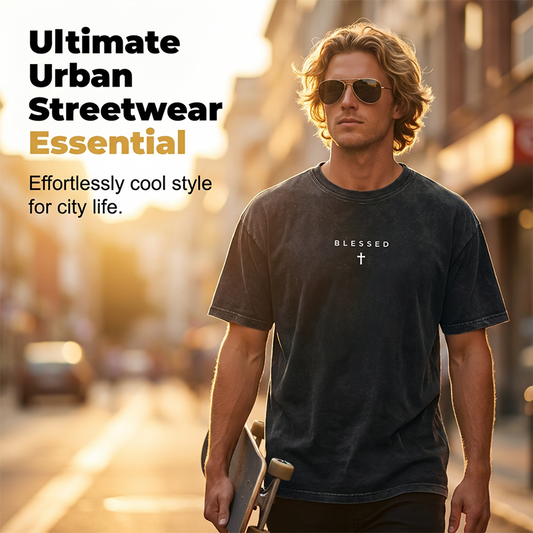Men's Vintage T-Shirt with Cross & Letter Print – Soft Cotton, Relaxed Fit & Perfect for a Classic Casual Look 🏠
