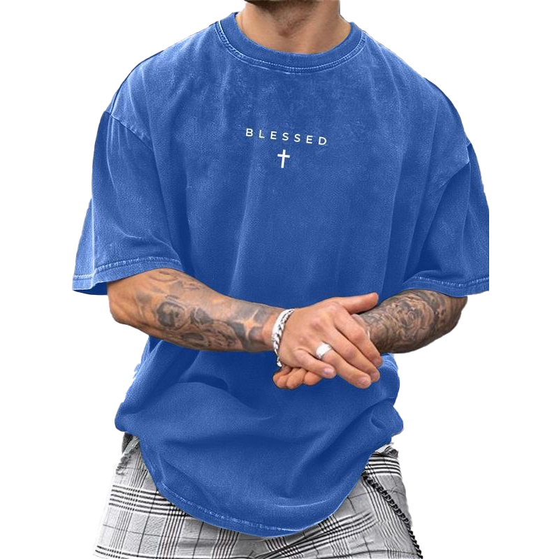 Men's Vintage T-Shirt with Cross & Letter Print – Soft Cotton, Relaxed Fit & Perfect for a Classic Casual Look 🏠