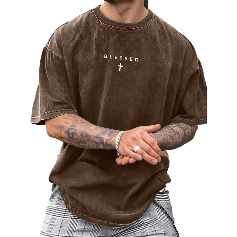 Men's Vintage T-Shirt with Cross & Letter Print – Soft Cotton, Relaxed Fit & Perfect for a Classic Casual Look 🏠
