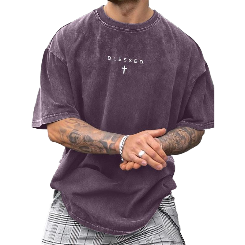 Men's Vintage T-Shirt with Cross & Letter Print – Soft Cotton, Relaxed Fit & Perfect for a Classic Casual Look 🏠