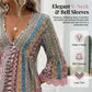 Women's V-Neck Mini Dress with Geometric Print & Lace Trim - Perfect for Vacations