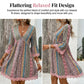 Women's V-Neck Mini Dress with Geometric Print & Lace Trim - Perfect for Vacations