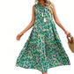 Women's Sleeveless Abstract Print Tiered Midi Dress