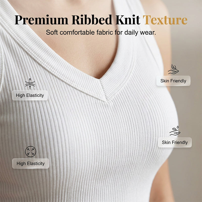 ⛱️ 💞Women's V-Neck Ribbed Knit Tank Top