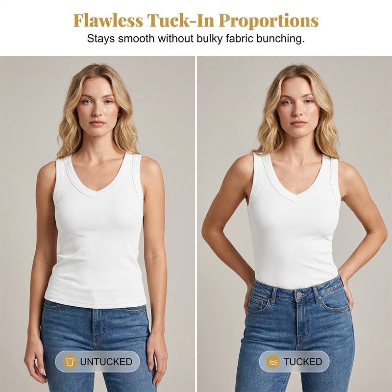⛱️ 💞Women's V-Neck Ribbed Knit Tank Top