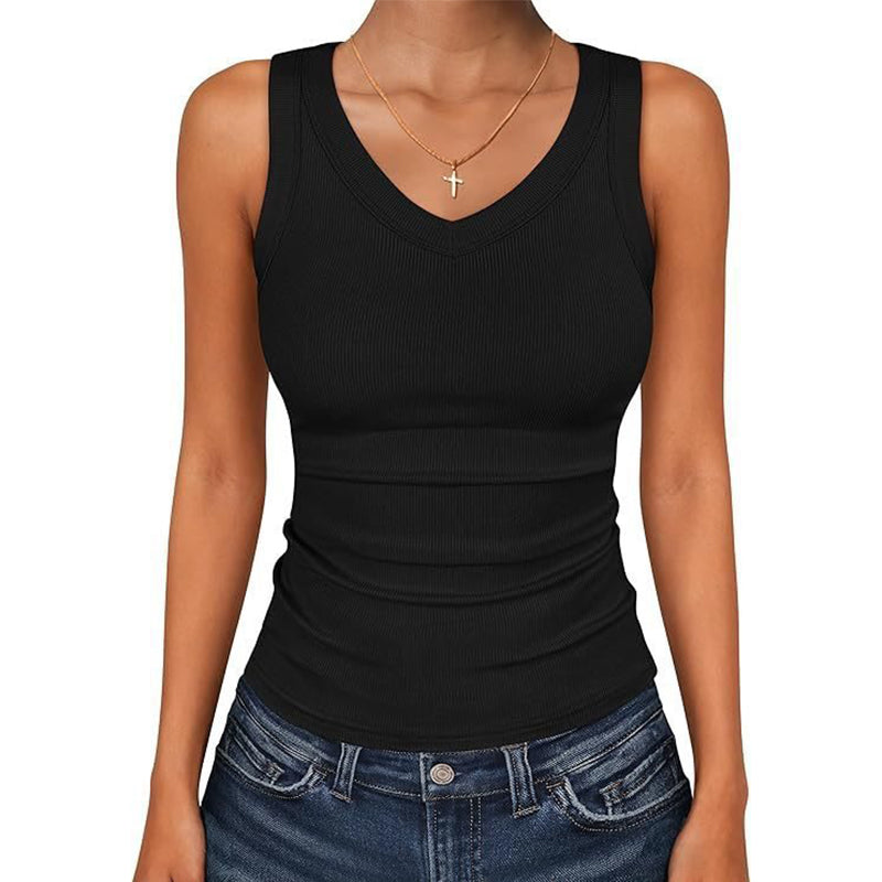 ⛱️ 💞Women's V-Neck Ribbed Knit Tank Top