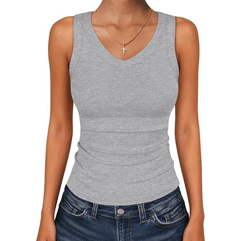 ⛱️ 💞Women's V-Neck Ribbed Knit Tank Top