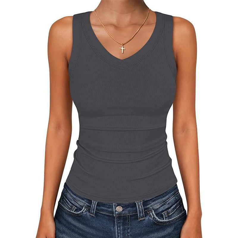 ⛱️ 💞Women's V-Neck Ribbed Knit Tank Top