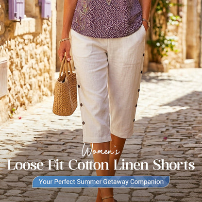 Women's Casual Loose Cotton Linen Breathable Capri Pants