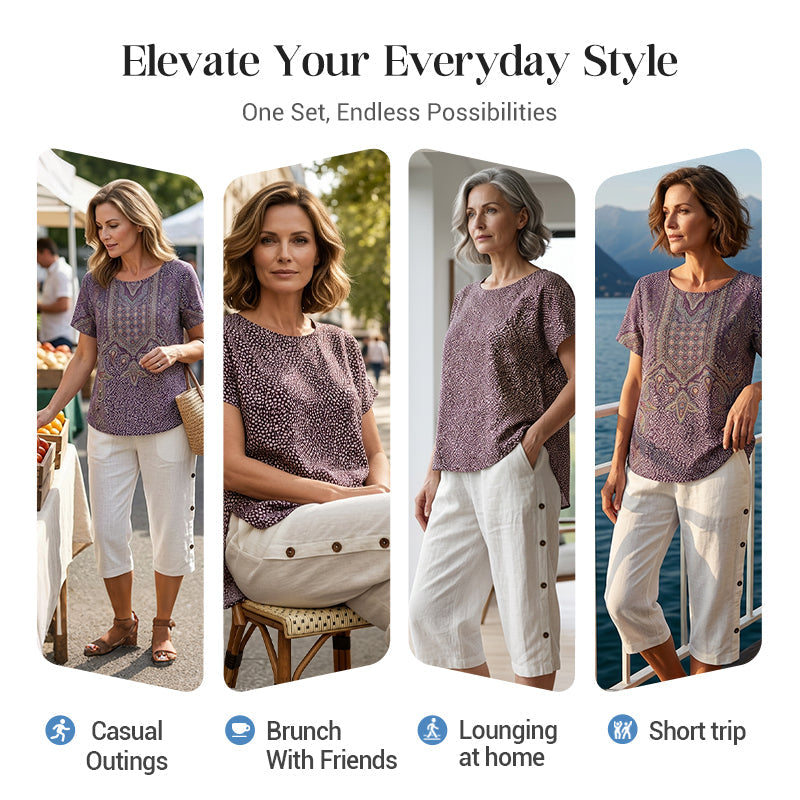 Women's Casual Loose Cotton Linen Breathable Capri Pants