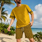 Men's Yellow Graphic Print Short Sleeve Tracksuit Set
