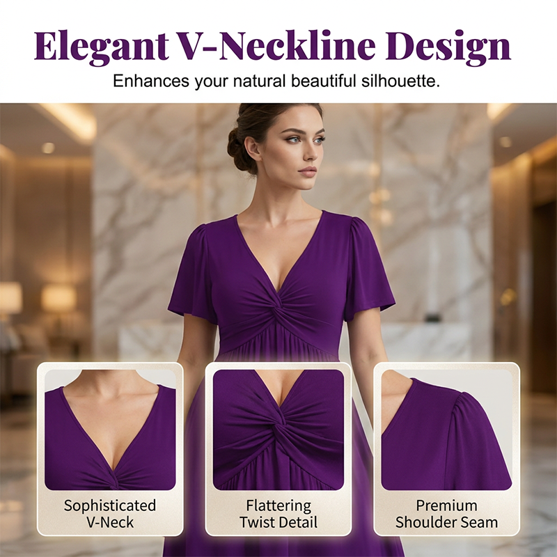 👗 V-Neck Twist Front Dress – Pockets, Flowy, Versatile ✨