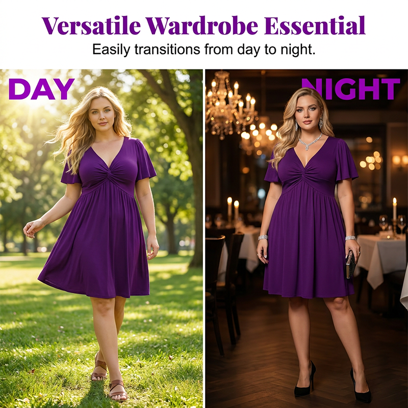 👗 V-Neck Twist Front Dress – Pockets, Flowy, Versatile ✨