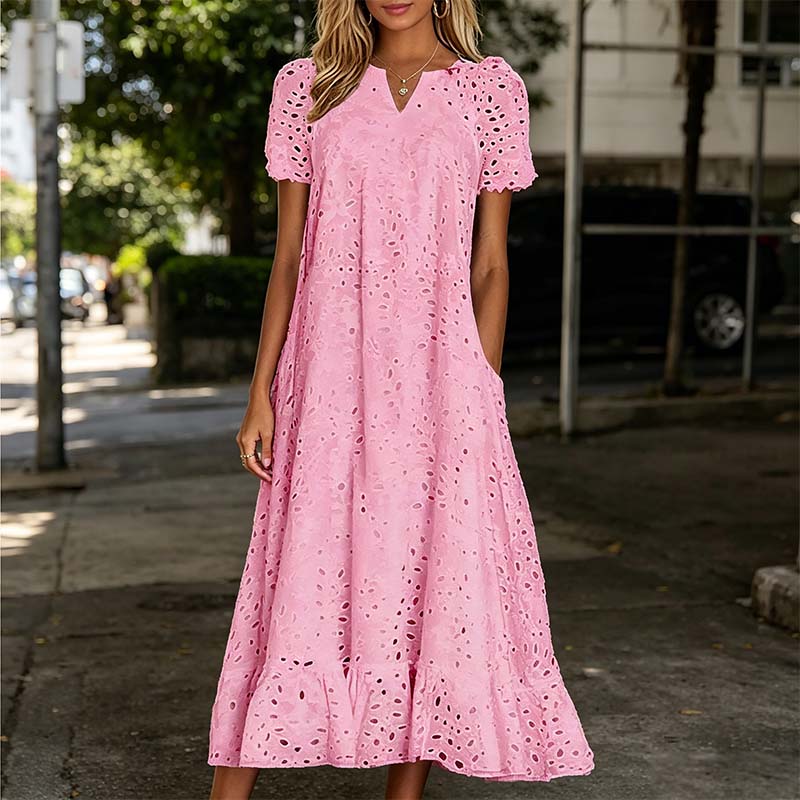 Women's Elegant V-Neck Short Sleeve Dress