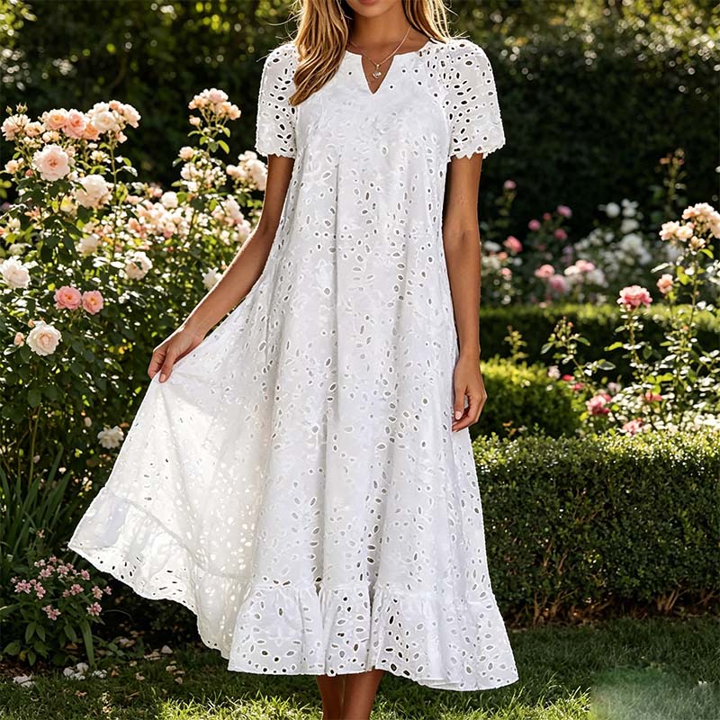 Women's Elegant V-Neck Short Sleeve Dress