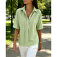 👚 Women's Casual Striped Short-Sleeve Shirt – Relaxed Fit & V-Neck – Summer Essential 🛍️