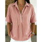 👚 Women's Casual Striped Short-Sleeve Shirt – Relaxed Fit & V-Neck – Summer Essential 🛍️