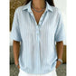 👚 Women's Casual Striped Short-Sleeve Shirt – Relaxed Fit & V-Neck – Summer Essential 🛍️
