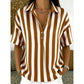 👚 Women's Casual Striped Short-Sleeve Shirt – Relaxed Fit & V-Neck – Summer Essential 🛍️