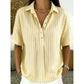 👚 Women's Casual Striped Short-Sleeve Shirt – Relaxed Fit & V-Neck – Summer Essential 🛍️