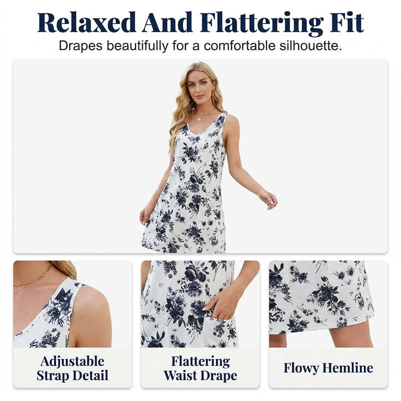 👗🌸 Floral Sleeveless V-neck Dress With Pockets