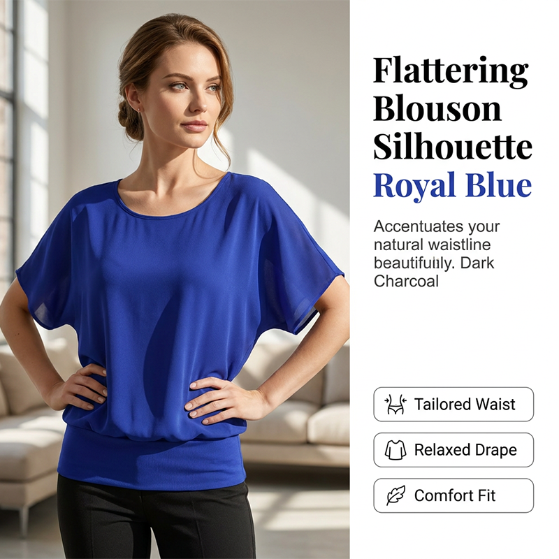 👚✨ Women's Premium Blend Fitted Blouse – Elegant Batwing Sleeve Banded Hem Tunic Top
