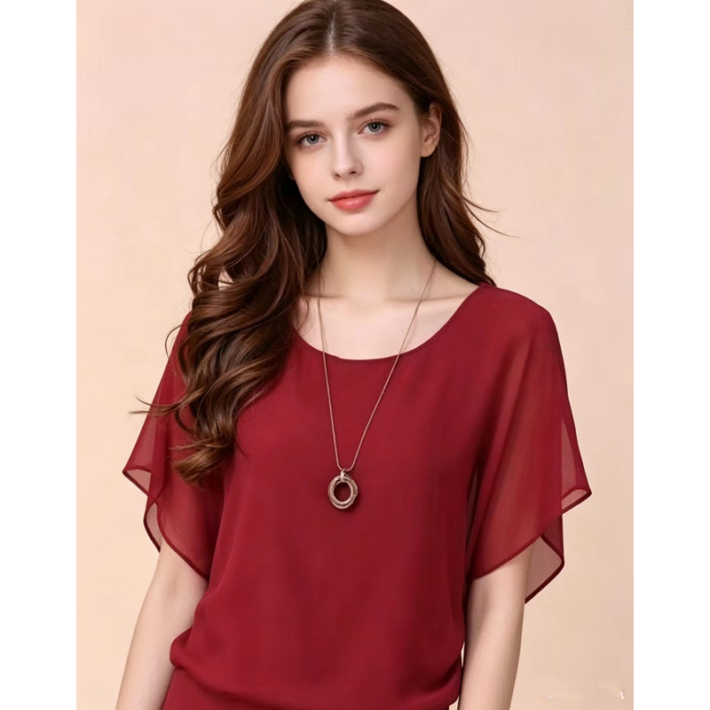 👚✨ Women's Premium Blend Fitted Blouse – Elegant Batwing Sleeve Banded Hem Tunic Top