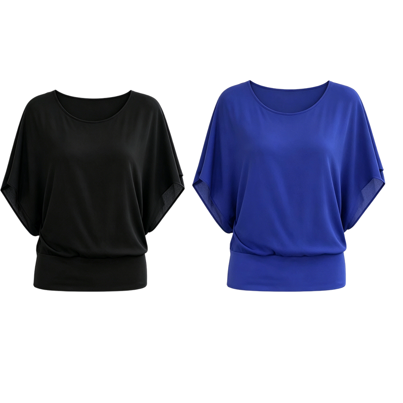 👚✨ Women's Premium Blend Fitted Blouse – Elegant Batwing Sleeve Banded Hem Tunic Top
