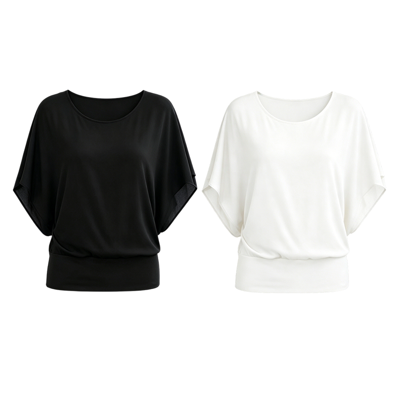 👚✨ Women's Premium Blend Fitted Blouse – Elegant Batwing Sleeve Banded Hem Tunic Top