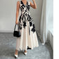 Women's Floral Print V-Neck Twisted Waist Maxi Dress