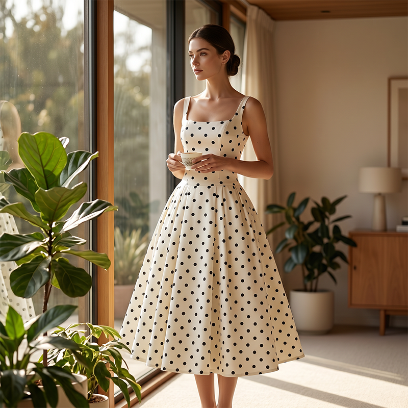Women's Vintage Polka Dot A-Line Dress