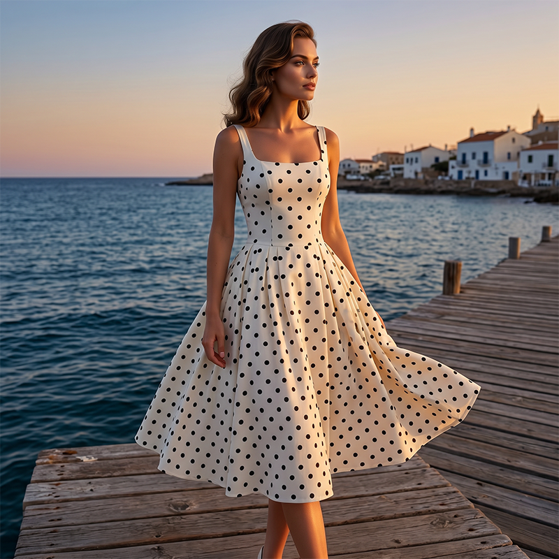 Women's Vintage Polka Dot A-Line Dress