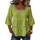 🌸 Elegant Square Neck Summer Blouse – Boho Lace, Bell Sleeves, Tiered Flow ✨