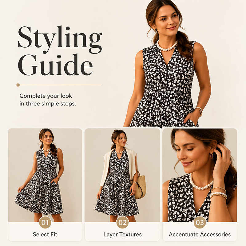 Women's Floral V-Neck Sleeveless Casual Dress