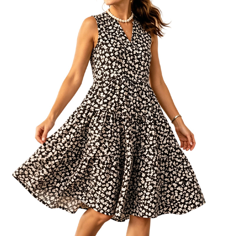 Women's Floral V-Neck Sleeveless Casual Dress