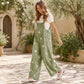 Women's Floral Print Loose-Fit Denim Overalls