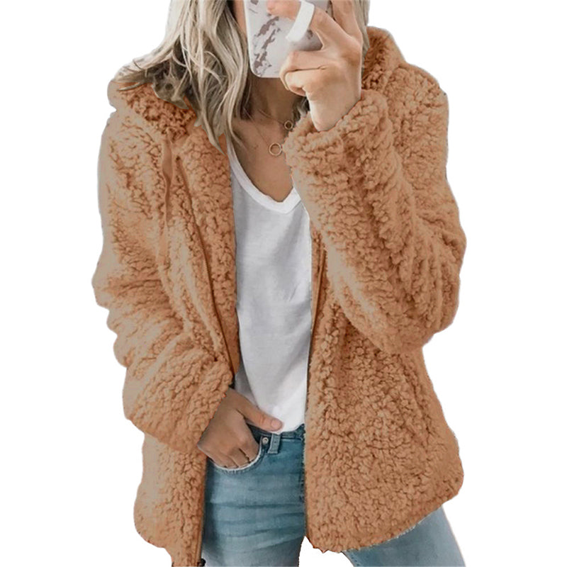 🍂🧥Women's Cozy Fuzzy Hooded Jacket – Soft Zip-Up Outerwear for Everyday Warmth