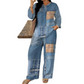 🎨 Denim Look, Lighter Feel | Women's Patchwork Wide-Leg 2-Piece Set