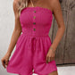 💃Women's Strapless Frill Trim Shirred Tie Front Wide Leg Tube Romper
